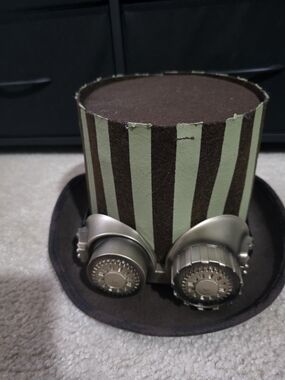 Steampunk Striped Top Hat with Silver Goggles